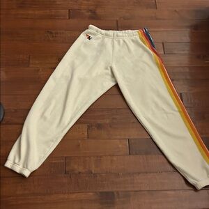Aviator nation sz M beige Track sweats with Rainbow Stripes